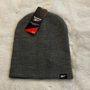Reebok Charcoal Knit Reversible Beanie. Gray & Blue